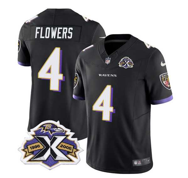 Men & Women & Youth Baltimore Ravens #4 Zay Flowers Black 2023 F.U.S.E With Patch Throwback Vapor Limited Stitched Jersey